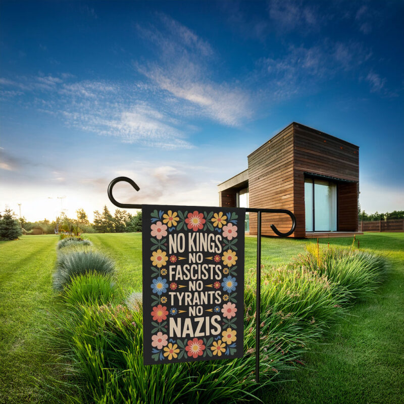 Bold Patriotic Floral No Kings in America Garden Flag