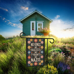Bold Patriotic Floral No Kings in America Garden Flag