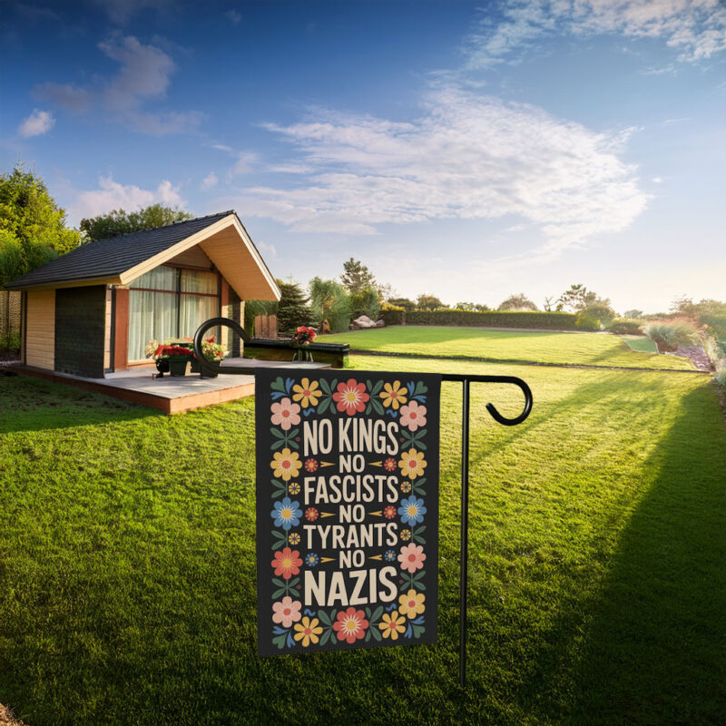 Bold Patriotic Floral No Kings in America Garden Flag