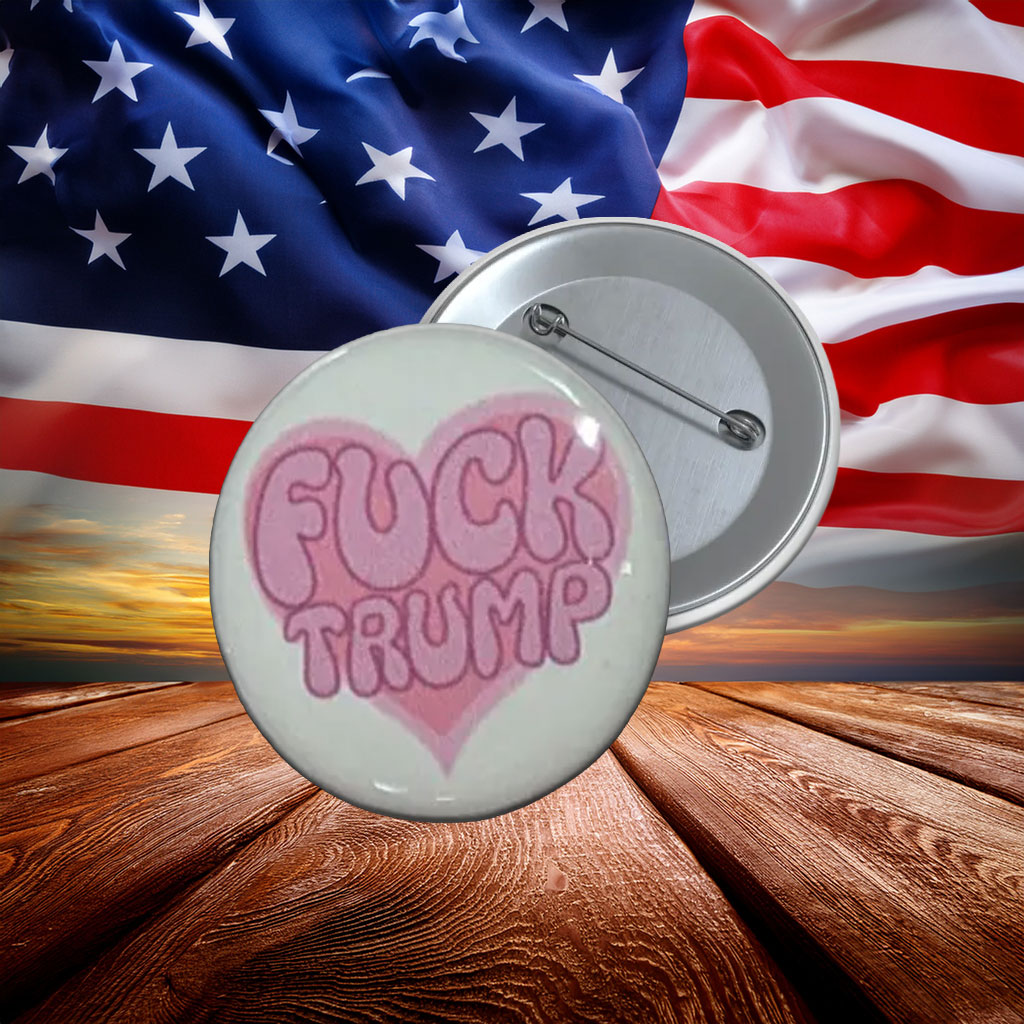 Pink Heart F Trump Protest Button Pin