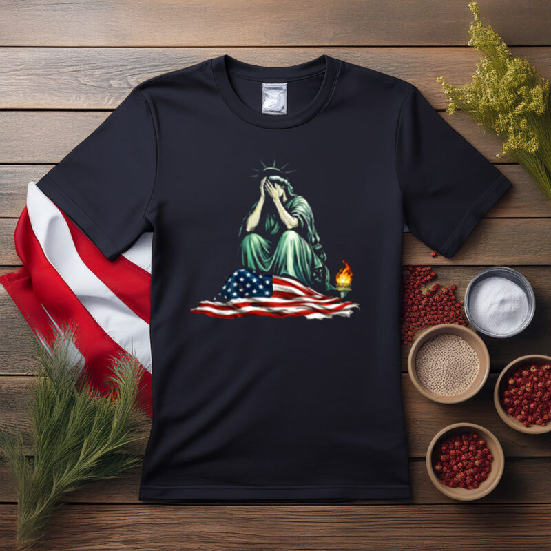Statue of Liberty Weeping on Flag Protest Shirt