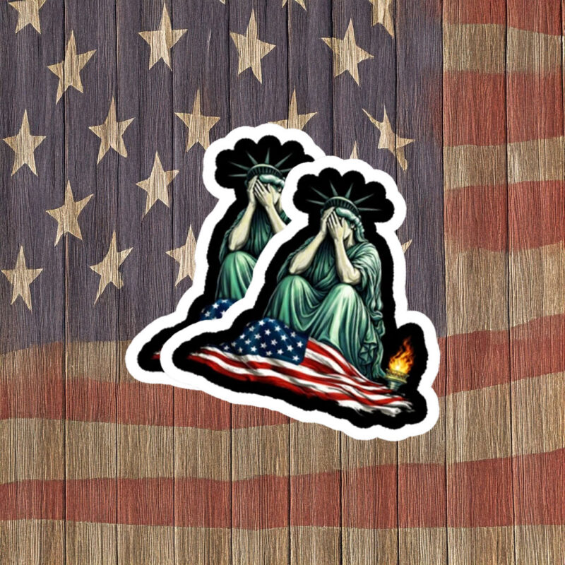Statue of Liberty Weeping on Flag Protest Sticker