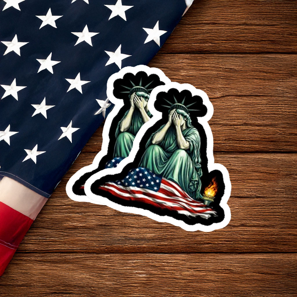 Statue of Liberty Weeping on Flag Protest Sticker