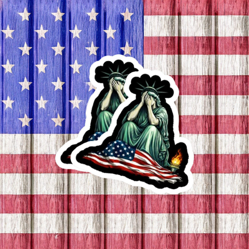 Statue of Liberty Weeping on Flag Protest Sticker