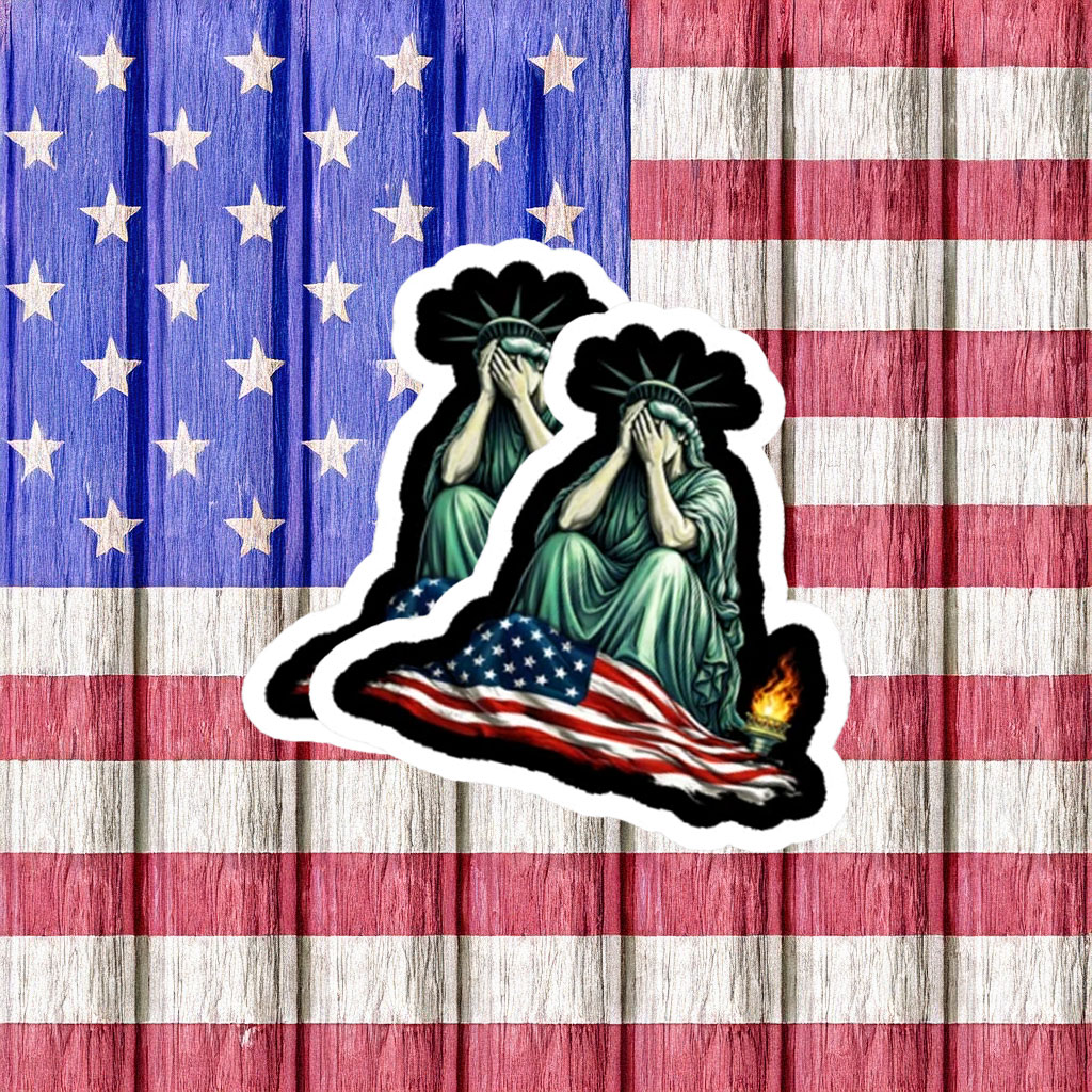 Statue of Liberty Weeping on Flag Protest Sticker
